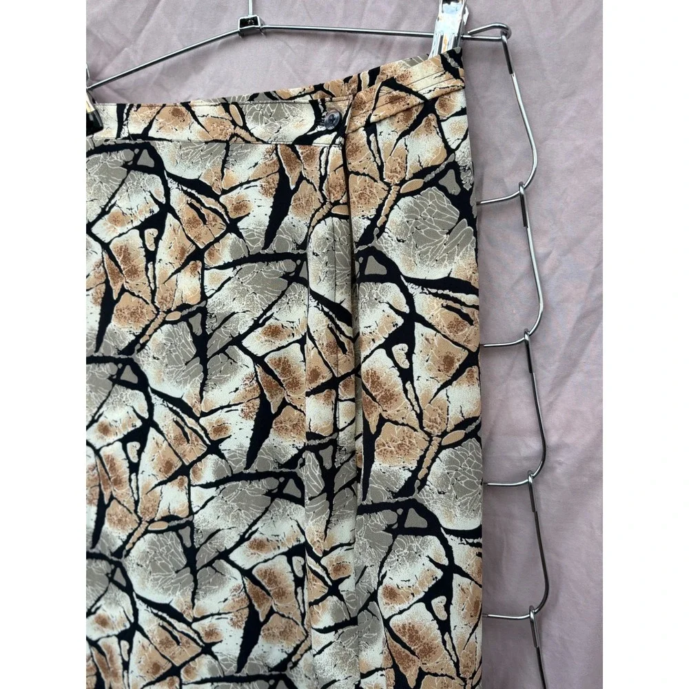 Voir Abstract Crackle Print Midi Skirt Tan Beige Black Side Zip Women's Size M - Picture 11 of 13